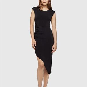 BCBGeneration Womens Sheath Dress Black Asymmetric Ruched MIDI Cap Sleeve